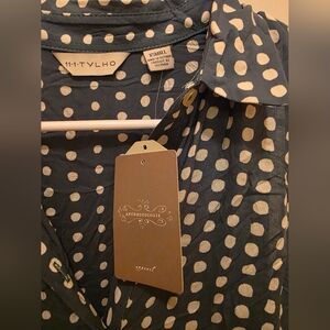 Anthropologie Green Midi Dress with Cream Polka Dots